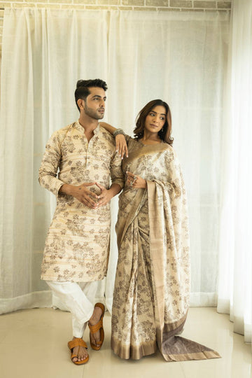 Botanical Bliss Gray Couple Outfits Geetha Creation